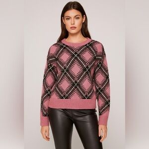 Steve Madden Becka Plaid Pullover Sweater Pink/Black Size S NWT